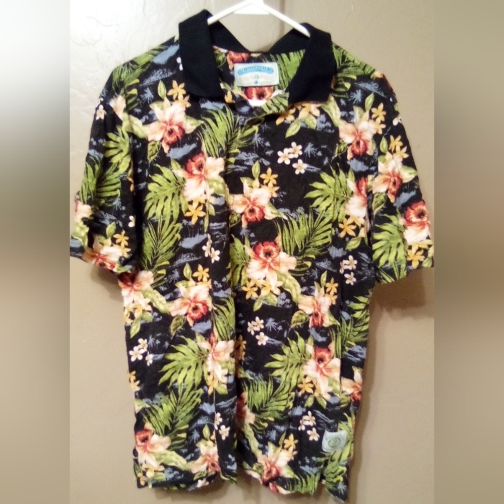 Margaritaville Black Floral Polo, Large